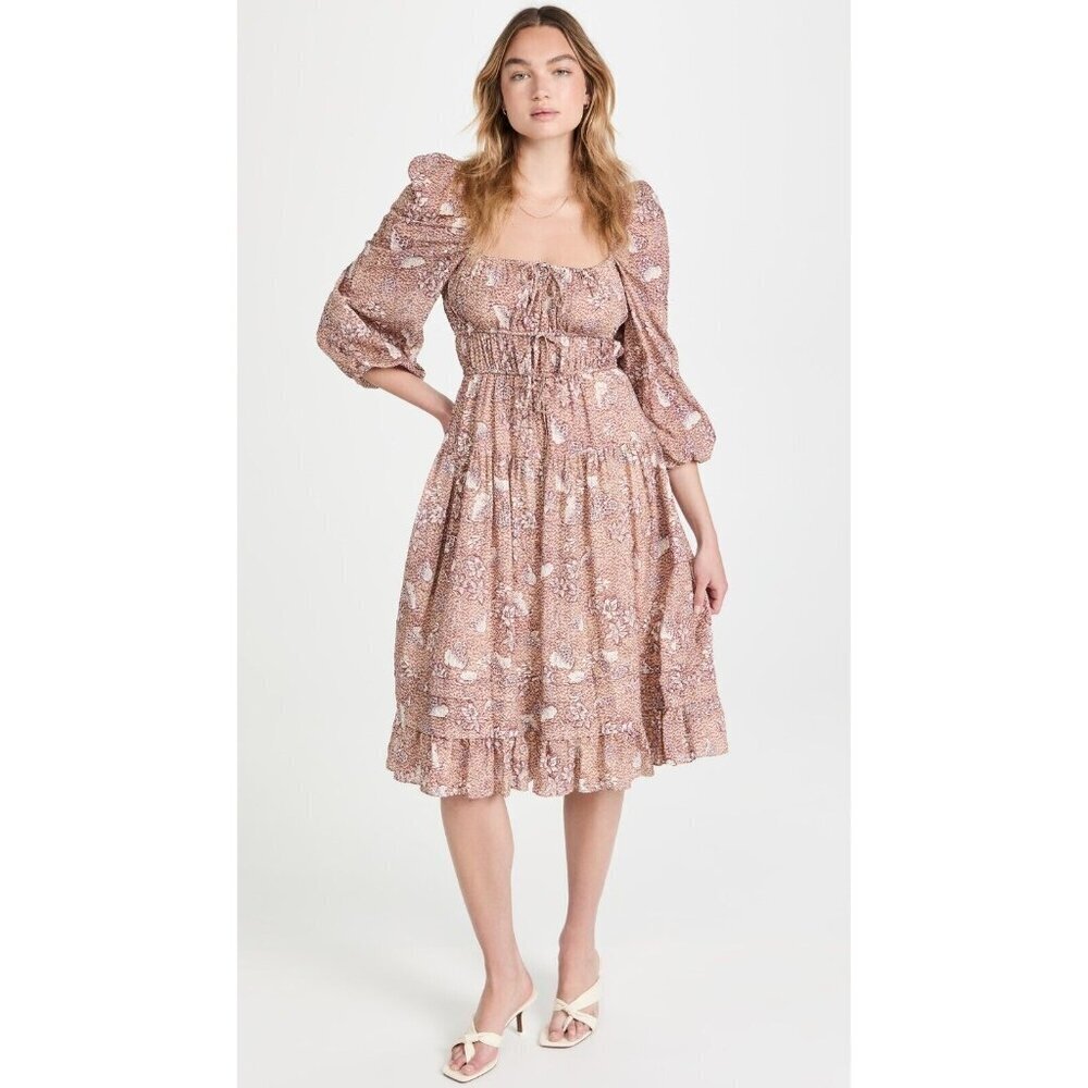 Nwt Ulla Johnson Isla In Sandalwood Floral Print Cotton Midi Dress 6 $465